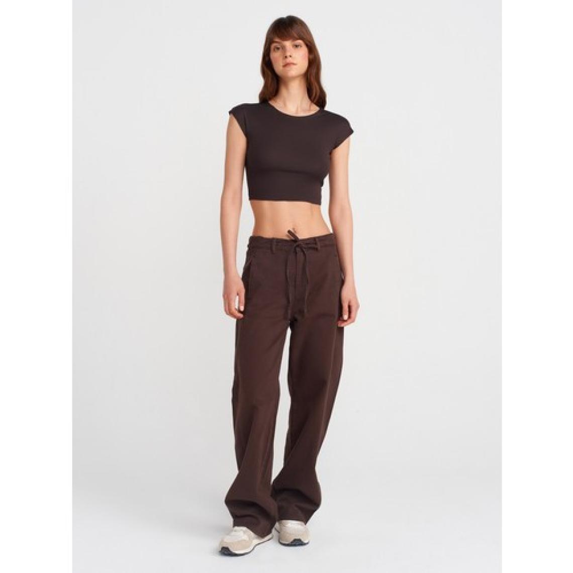 30528 Pamuk ve Modal  Karışımlı Crop Top-Koyu Kahve