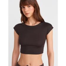 30528 Pamuk ve Modal  Karışımlı Crop Top-Koyu Kahve