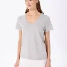 Fabrika Teyo Gri Melanj V Yaka Kadın T-Shirt