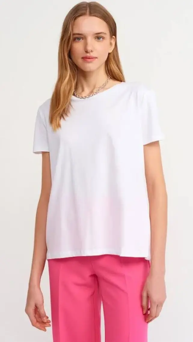 Dilvin 3471 Bsiklet Yaka Basic T-Shirt-Beyaz