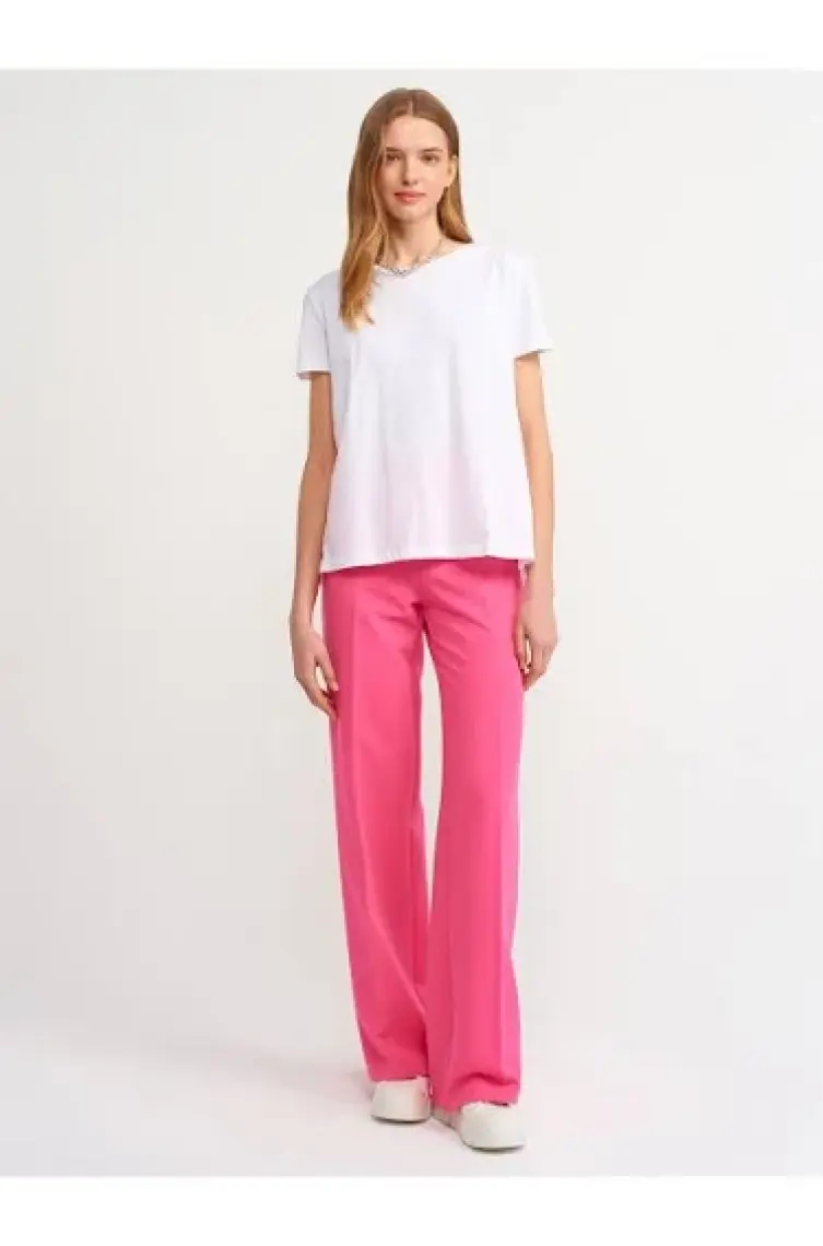 Dilvin 3471 Bsiklet Yaka Basic T-Shirt-Beyaz