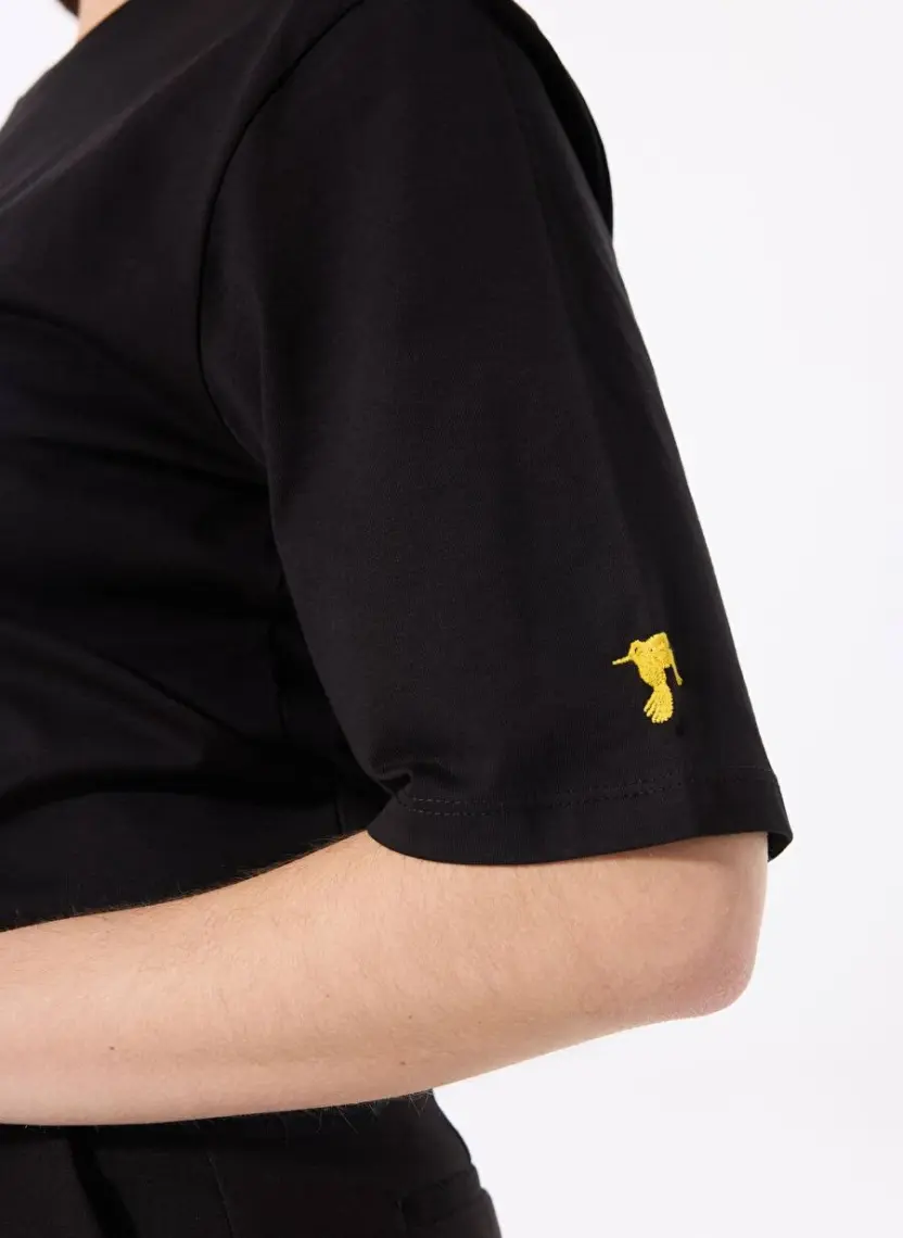 Fabrika Bisiklet Yaka Düz Siyah Kadın T-Shirt DANTITA