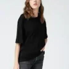 Fabrika Bisiklet Yaka Düz Siyah Kadın T-Shirt DANTITA