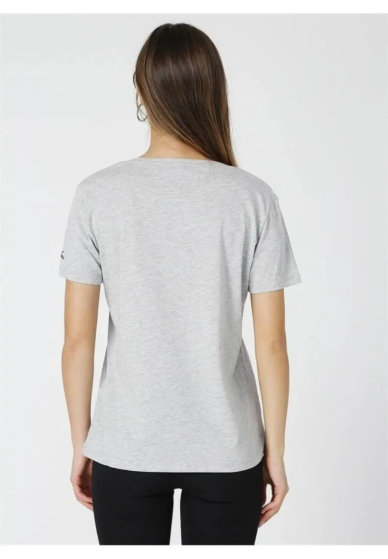Fabrika Teyo Gri Melanj V Yaka Kadın T-Shirt