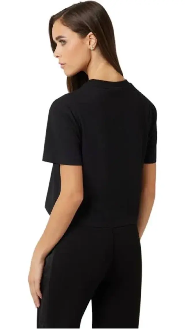 Guess Bisiklet Yaka Baskılı Siyah Kadın T-Shirt V2YI06K8HM0-ADELE Crop T-Shırt
