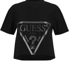Guess Bisiklet Yaka Baskılı Siyah Kadın T-Shirt V2YI06K8HM0-ADELE Crop T-Shırt
