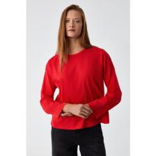 Grimelange Basıl Kadını Oversize %100 Organik Pamuk Örme Uzun Kol Kırmızı T-Shirt