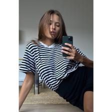 Madmext Siyah Çizgili Bisiklet Yaka Tişört MG1656