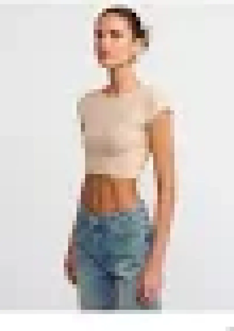 Dilvin 30528 Pamuk ve Modal  Karışımlı Crop Top-Açık Bej