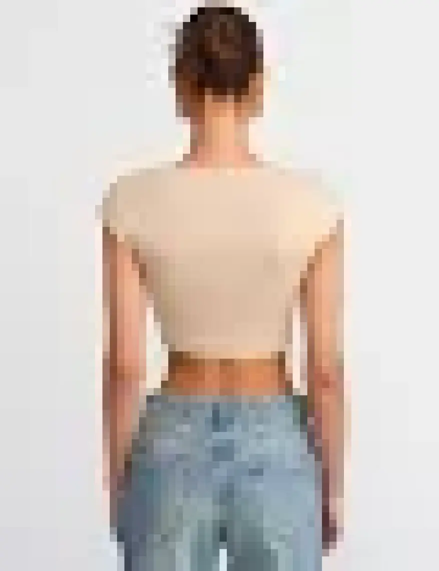 Dilvin 30528 Pamuk ve Modal  Karışımlı Crop Top-Açık Bej