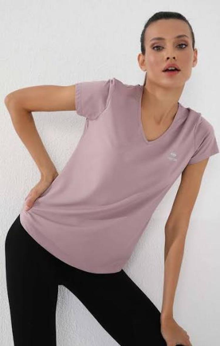 Tommy Life Gri Basic Kısa Kol Standart Kalıp V Yaka Kadın T-Shirt - 97145