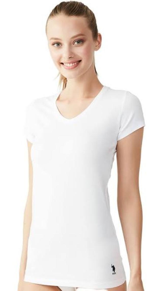 U.S. Polo Assn. Kadın Beyaz Kısa Kollu V Yaka T-Shirt 66004