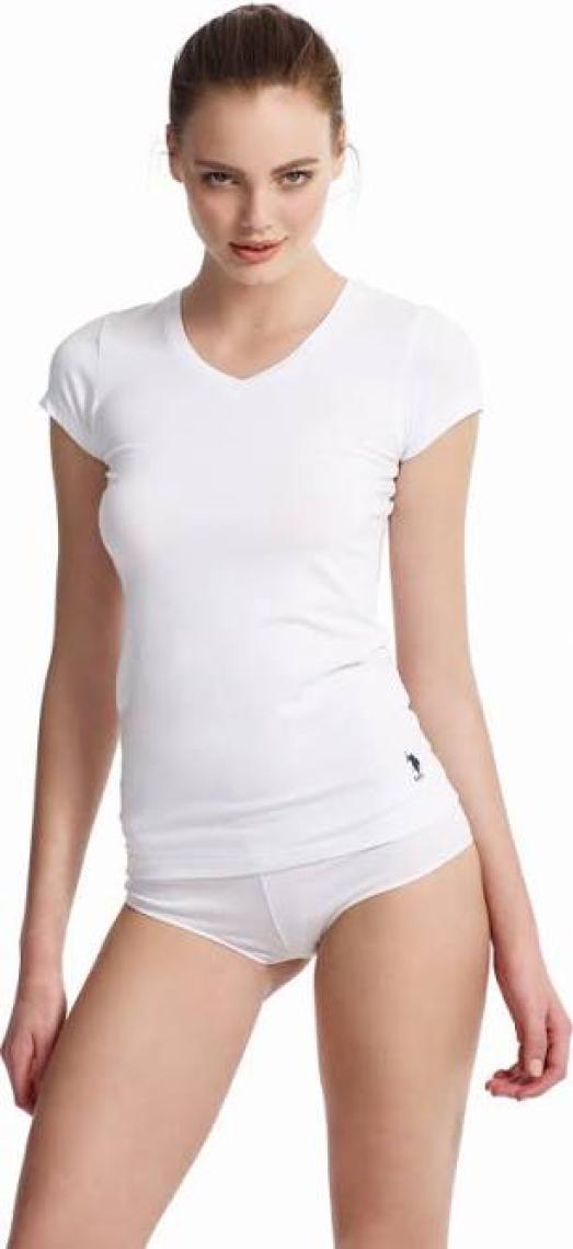 U.S. Polo Assn. Kadın Beyaz Kısa Kollu V Yaka T-Shirt 66004