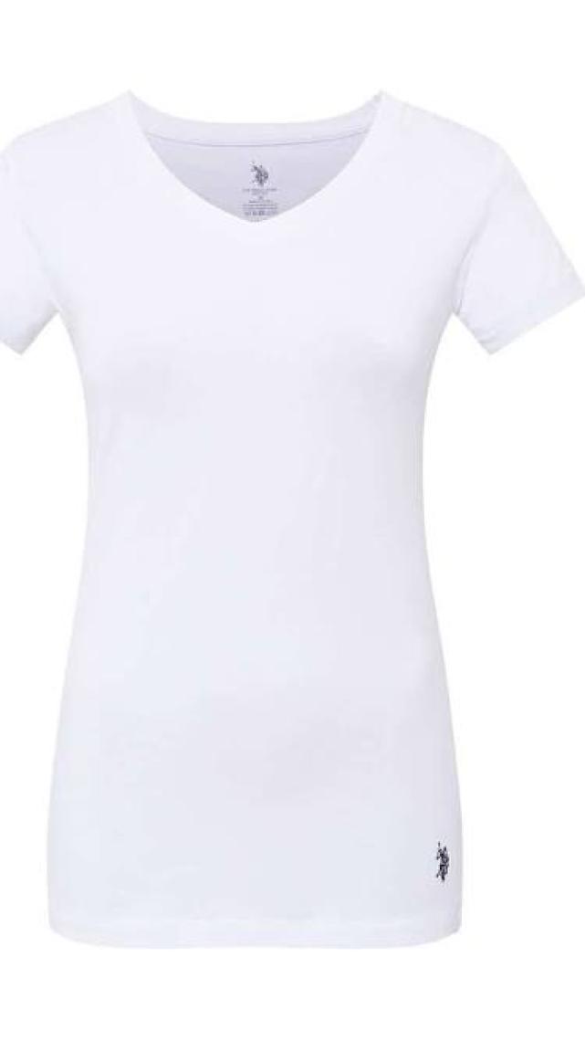 U.S. Polo Assn. Kadın Beyaz Kısa Kollu V Yaka T-Shirt 66004