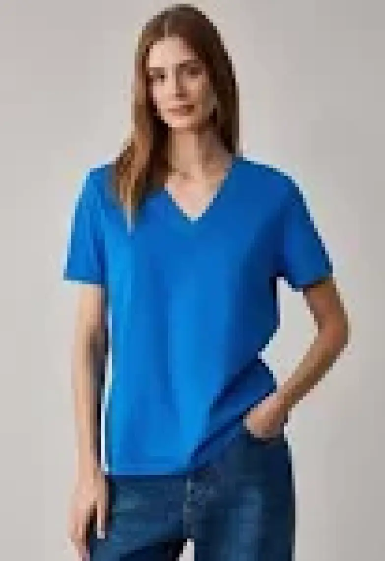 Grimelange Alıne Kadın  Pamuk Derin V Yakalı Comfort Fit Parlament Mavi T-Shirt