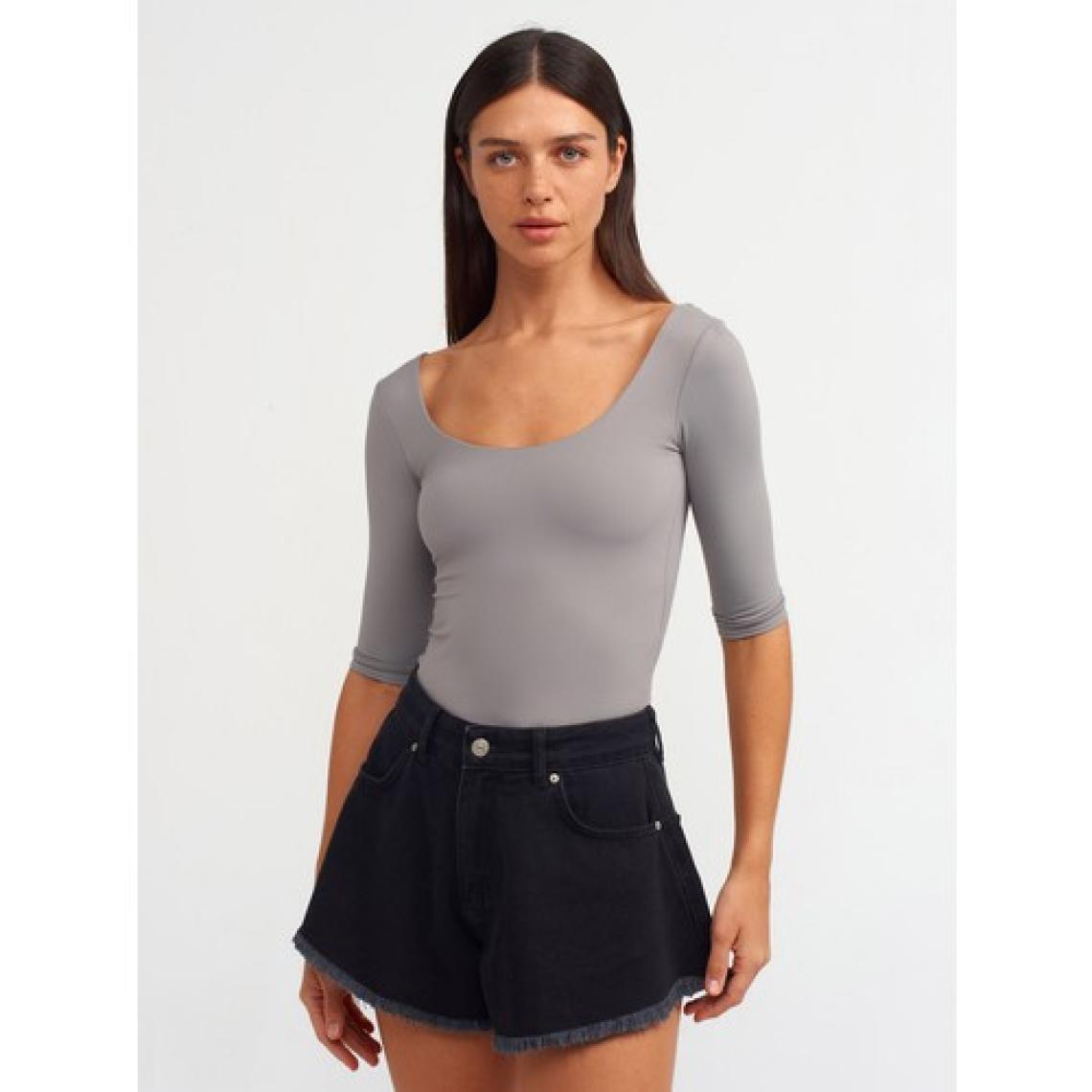 Dilvin 30900 Bisiklet Yaka Poliamid T-Shirt-Gri