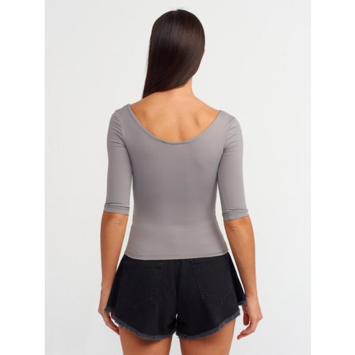 Dilvin 30900 Bisiklet Yaka Poliamid T-Shirt-Gri