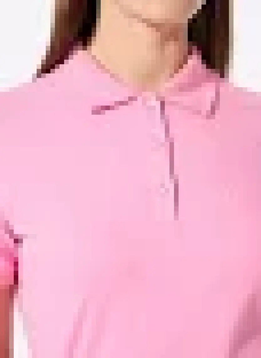 Fabrika Deep Polo Yaka  Basic Düz Açık Pembe Kadın T-Shirt