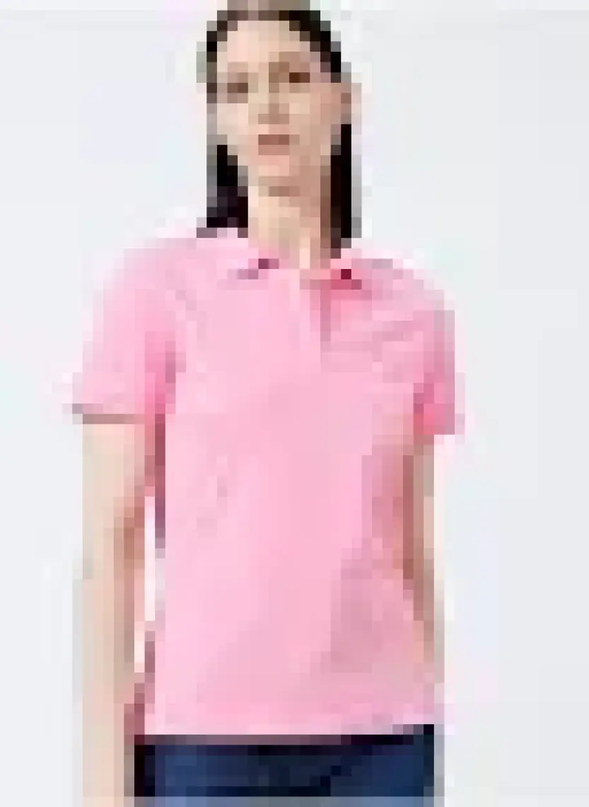 Fabrika Deep Polo Yaka  Basic Düz Açık Pembe Kadın T-Shirt