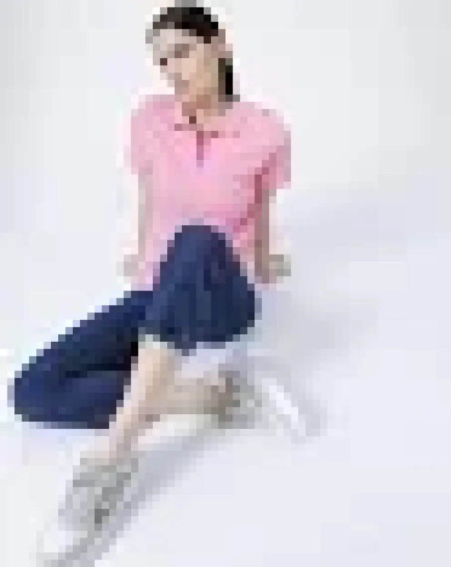 Fabrika Deep Polo Yaka  Basic Düz Açık Pembe Kadın T-Shirt