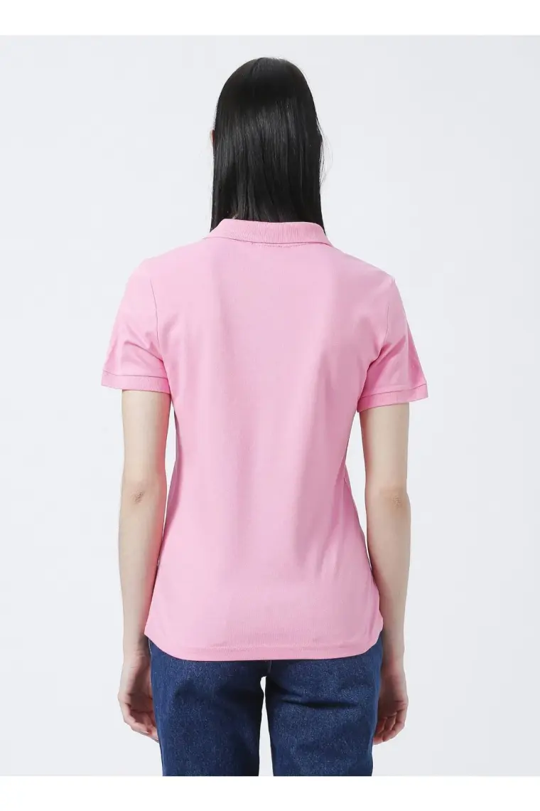 Fabrika Deep Polo Yaka  Basic Düz Açık Pembe Kadın T-Shirt