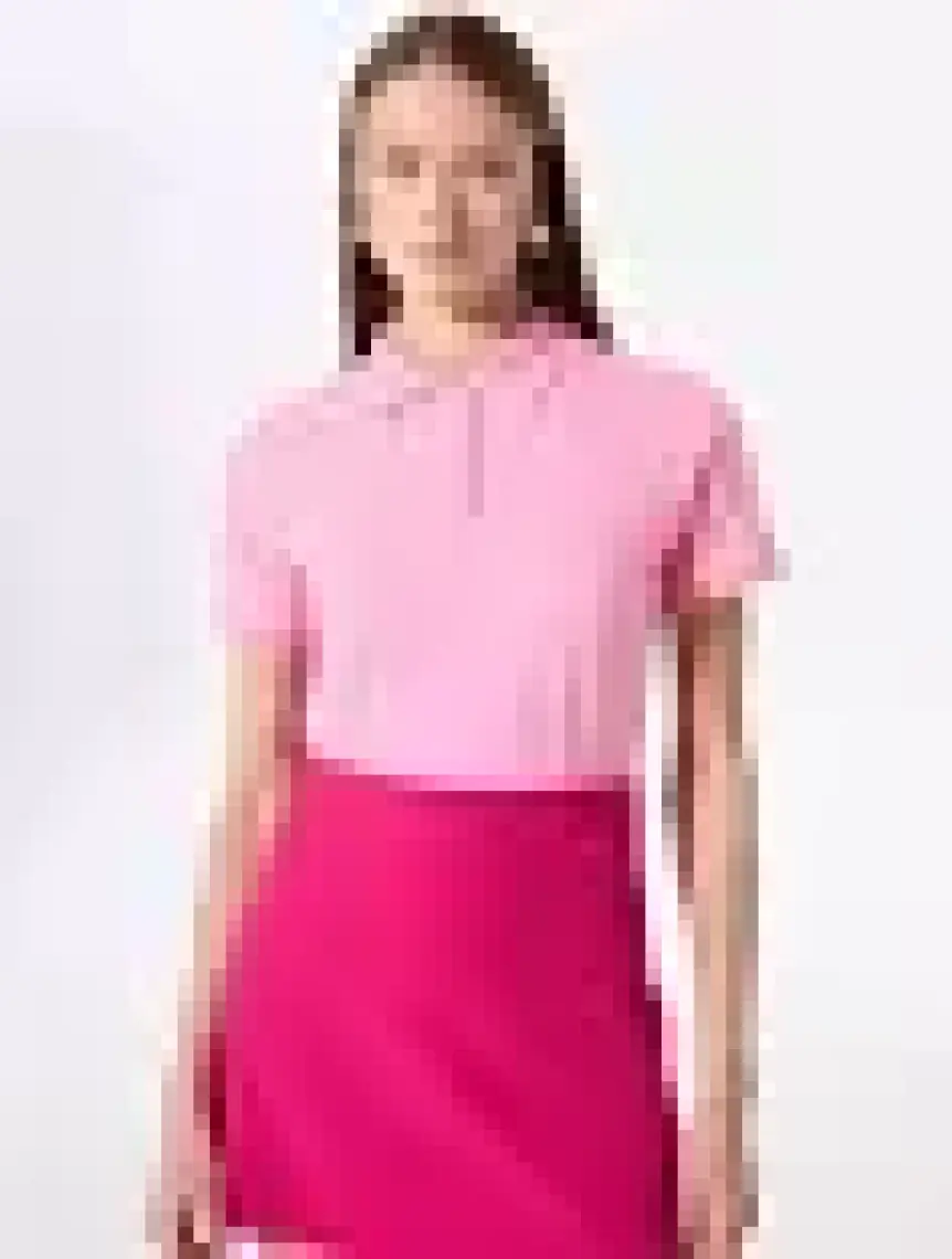 Fabrika Deep Polo Yaka  Basic Düz Açık Pembe Kadın T-Shirt