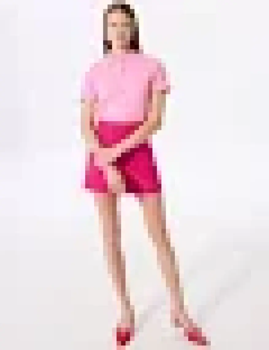 Fabrika Deep Polo Yaka  Basic Düz Açık Pembe Kadın T-Shirt