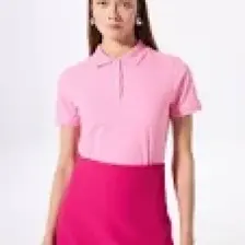 Fabrika Deep Polo Yaka  Basic Düz Açık Pembe Kadın T-Shirt