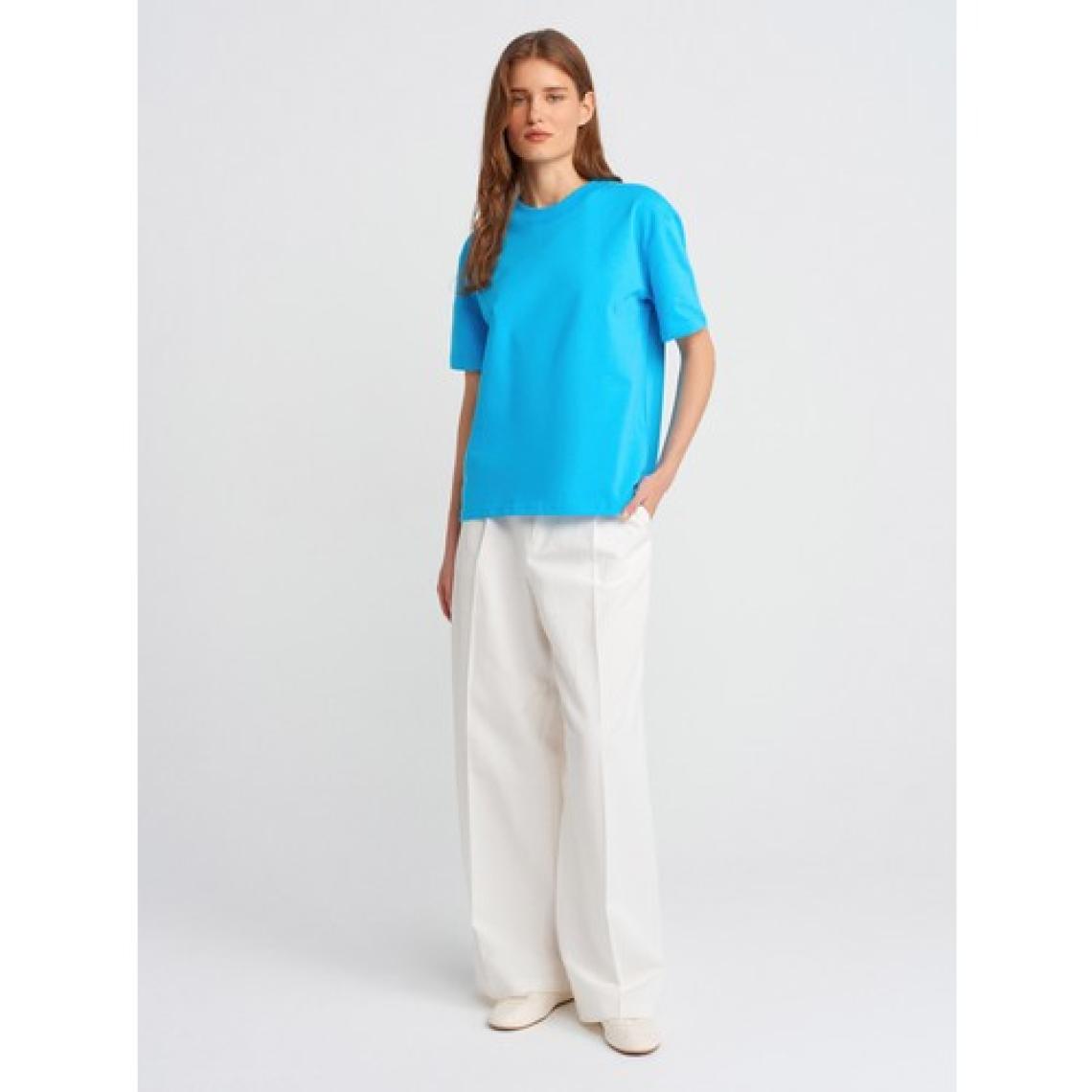 Dilvin 30312 Dekoratif Dikişli Bisiklet Yaka T-Shirt-Kahve