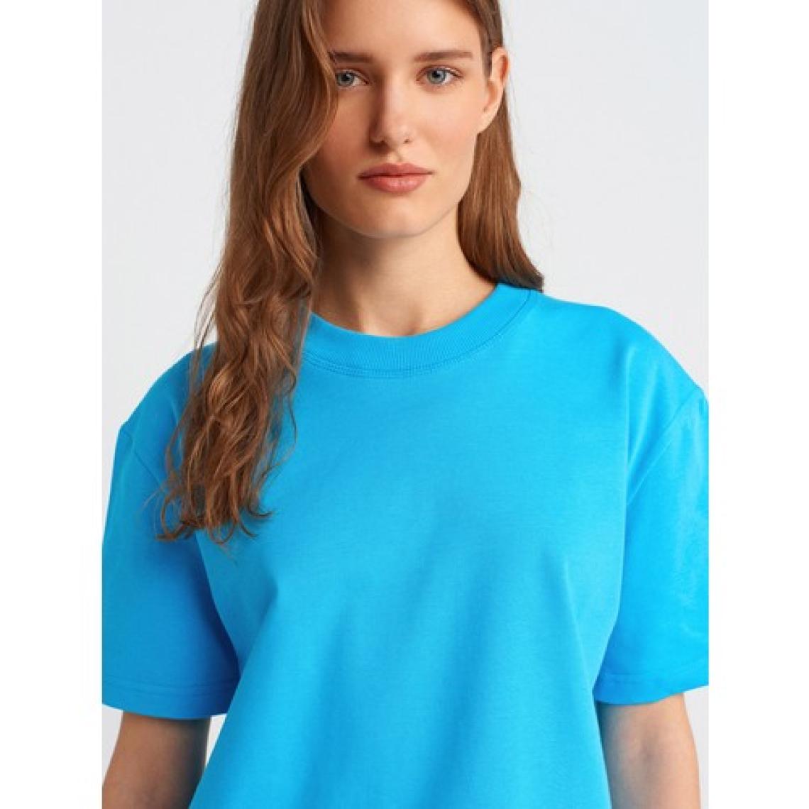 Dilvin 30312 Dekoratif Dikişli Bisiklet Yaka T-Shirt-Kahve