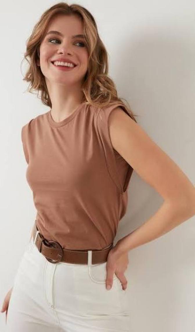 Lela Pamuklu Bisiklet Yaka Kolsuz Basic T Shirt Bayan T Shirt 5864201
