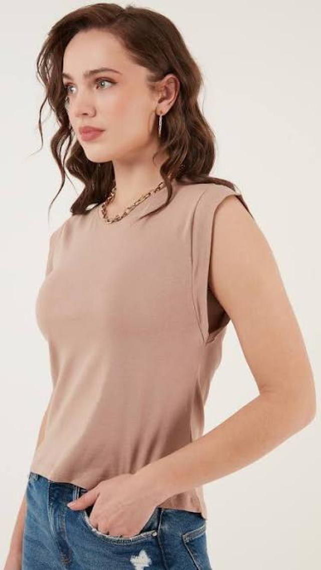 Lela Pamuklu Bisiklet Yaka Kolsuz Basic T Shirt Bayan T Shirt 5864201