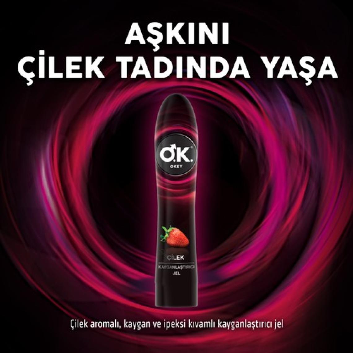 Okey Kayganlaştırıcı Jel - 100 ml, Çilek Aromalı, Uzun Süre Etkili, Yerli Üretim