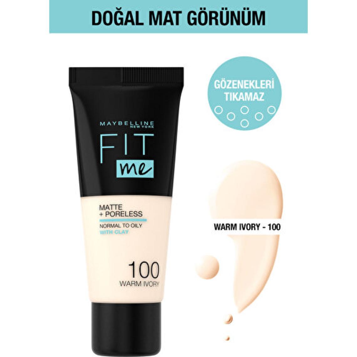 Maybelline Fit Me Matte + Poreless 100 Warm Ivory Fondöten