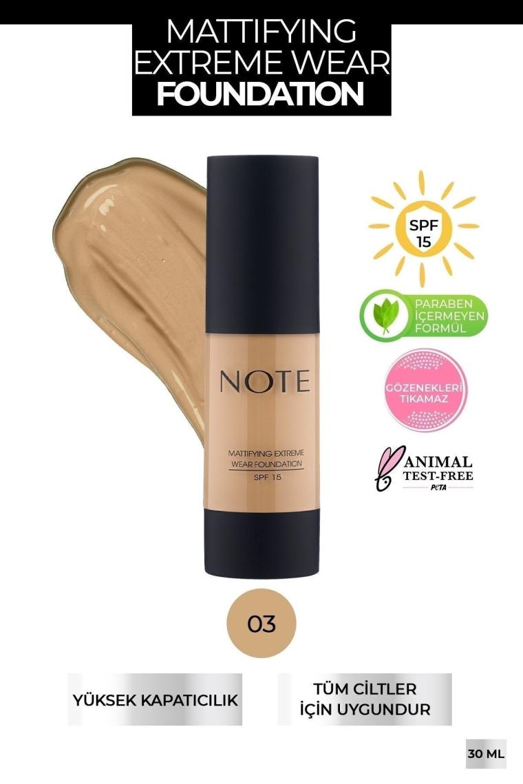 Note Mattifying Extreme Wear Fondöten Spf 15 03 Medium Beige