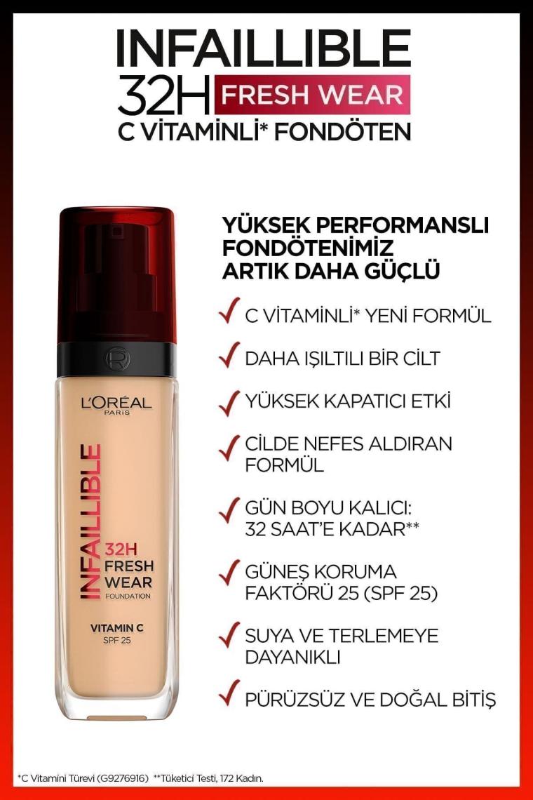 Loreal Paris Infaillible 32H Fresh Wear C Vitaminli Fondöten 125 Natural Rose