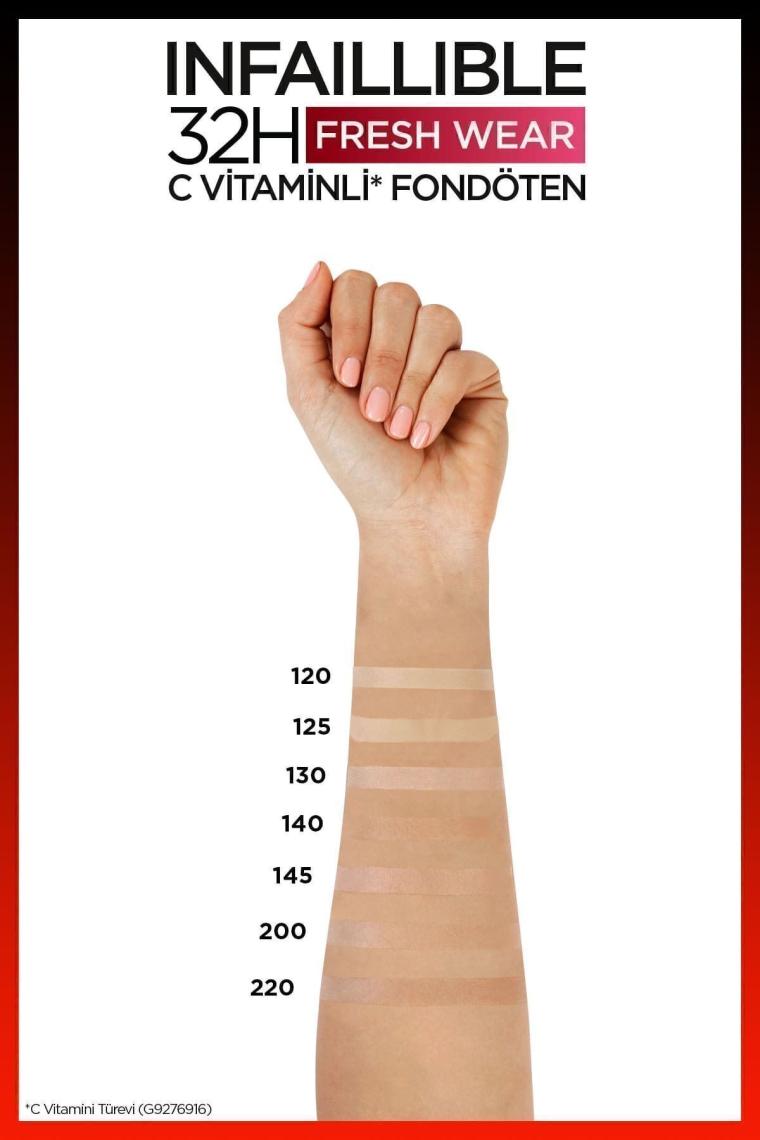 Loreal Paris Infaillible 32H Fresh Wear C Vitaminli Fondöten 125 Natural Rose