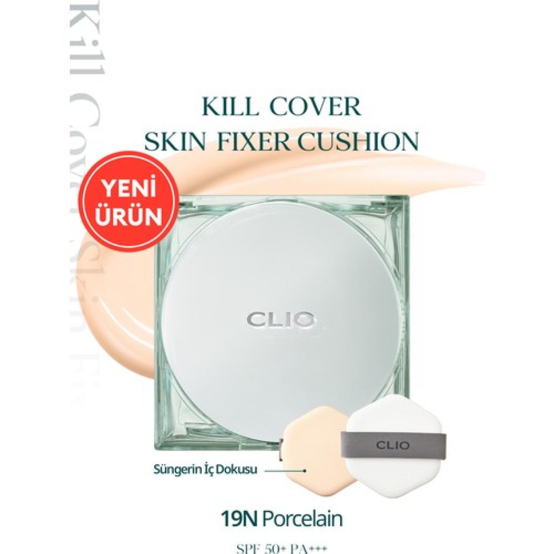 Gün Boyu Kalıcı Mat Cushion Fondöten CLIO Kill Cover Skin Fixer Cushion (19N Porcelain) SPF50+ PA+++