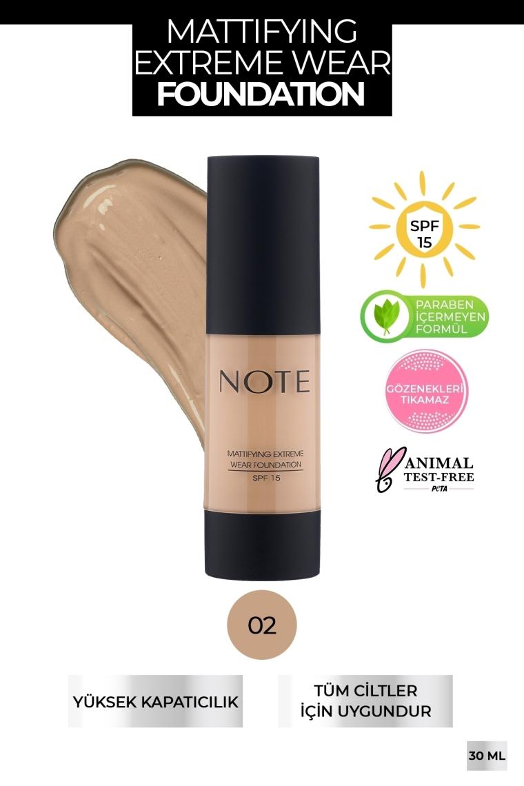 Note Mattifying Extreme Wear Fondöten Spf 15 02 Natural Beige