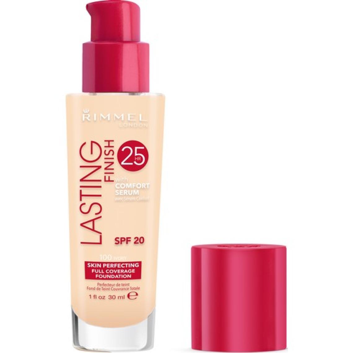 Rimmel London 100 Ivory Fondöten - Doğal Görünüm, Rahatlatıcı Serum, SPF20, Orta ve Tam Kapatıcılık, Cilt Tonu Eşitleme, 30 ml