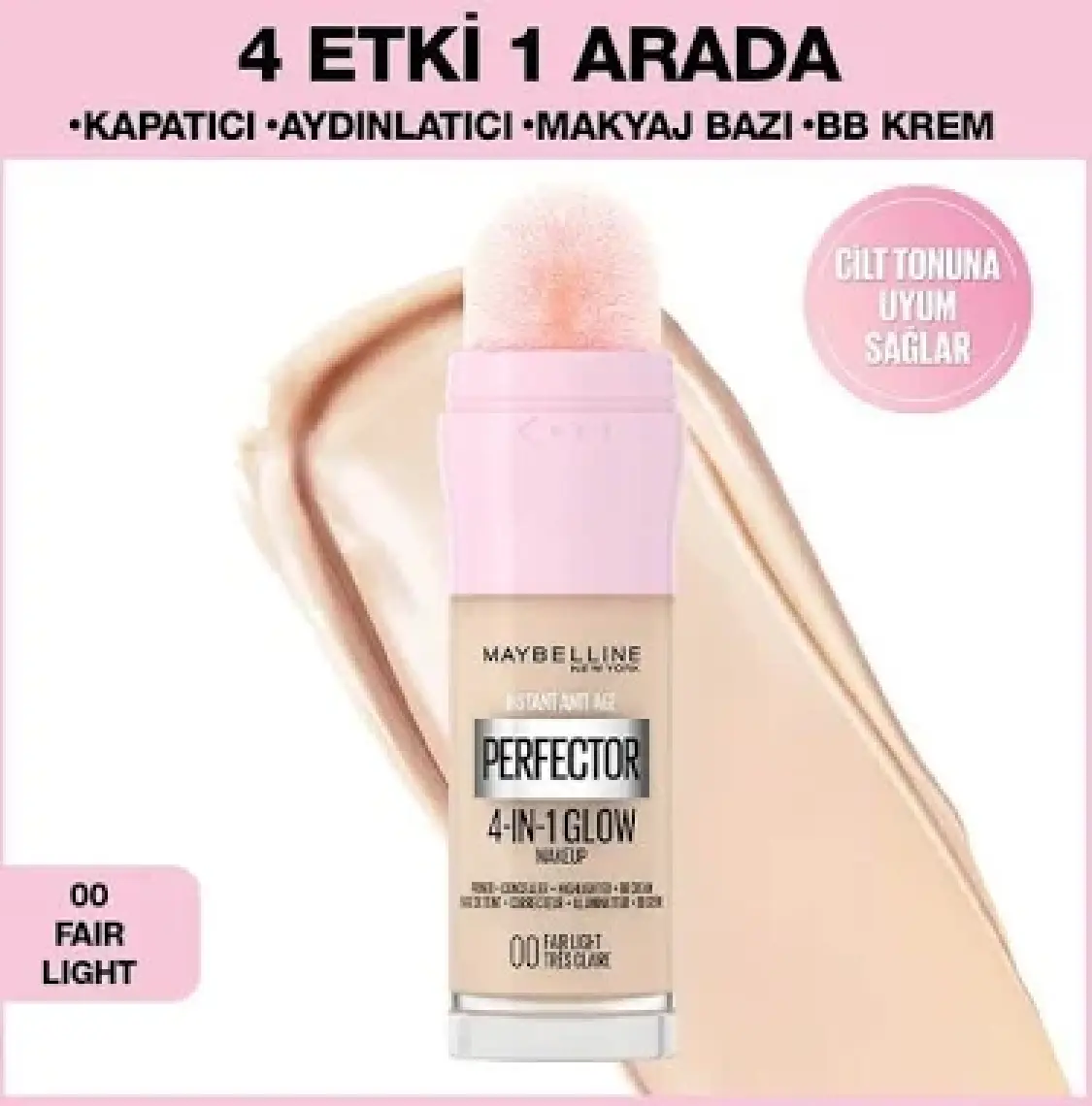 Maybelline New York Instant Perfector Glow 4 Etki 1 Arada Fondöten- 00 Fair Light 20 Ml