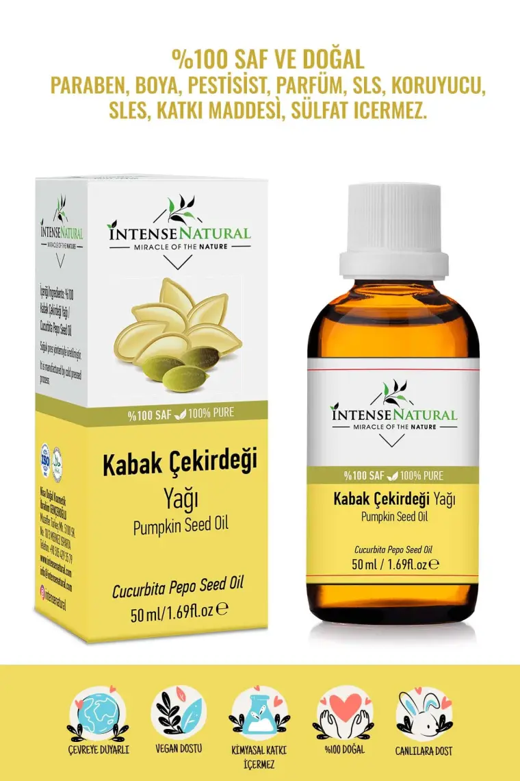 Intense Natural Kabak Çekirdeği Yağı Soğuk Sıkım 50 ml Pumpkin Seed Oil