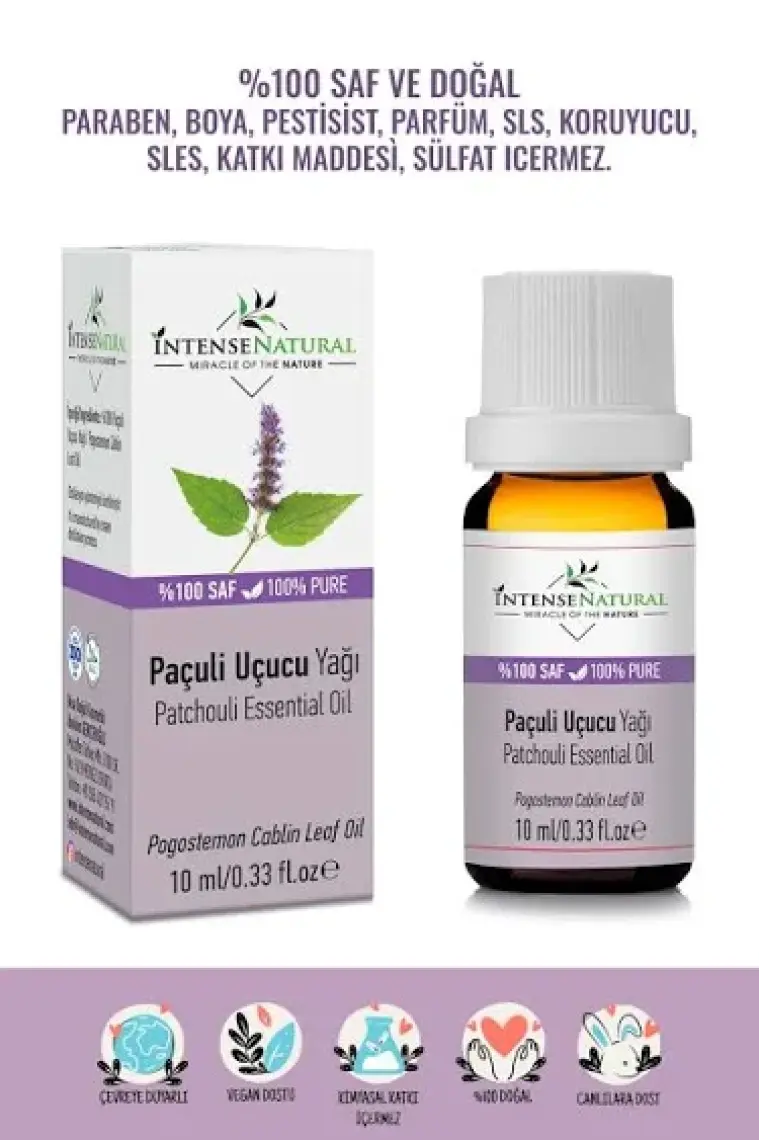 Intense Natural Paçuli Uçucu Yağı 10 ml %100 Saf ve Doğal Tefarik Patchouli Essential Oil