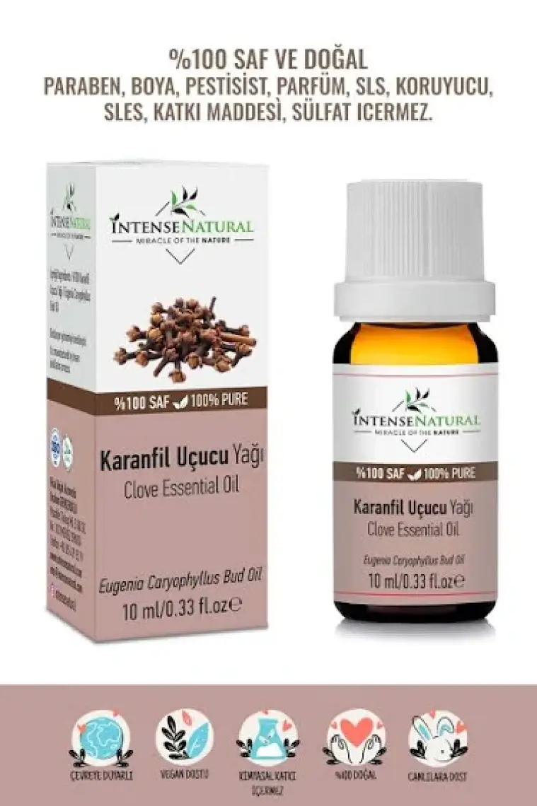 Intense Natural Karanfil Uçucu Yağı 10 ml %100 Saf ve Doğal Clove Bud Essential Oil