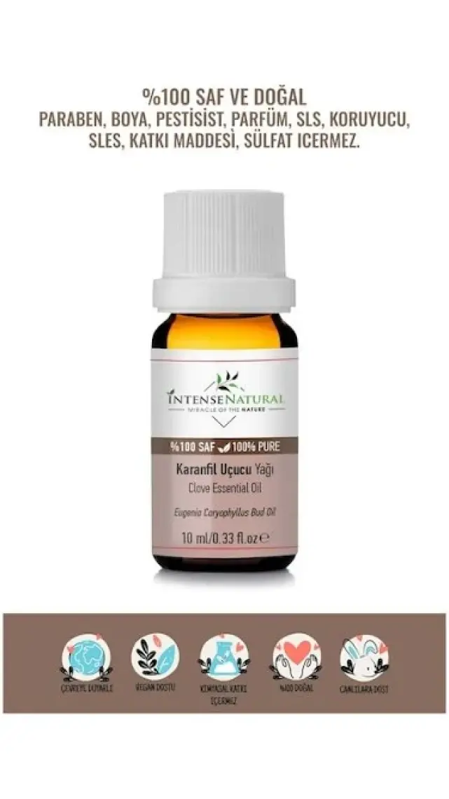 Intense Natural Karanfil Uçucu Yağı 10 ml %100 Saf ve Doğal Clove Bud Essential Oil