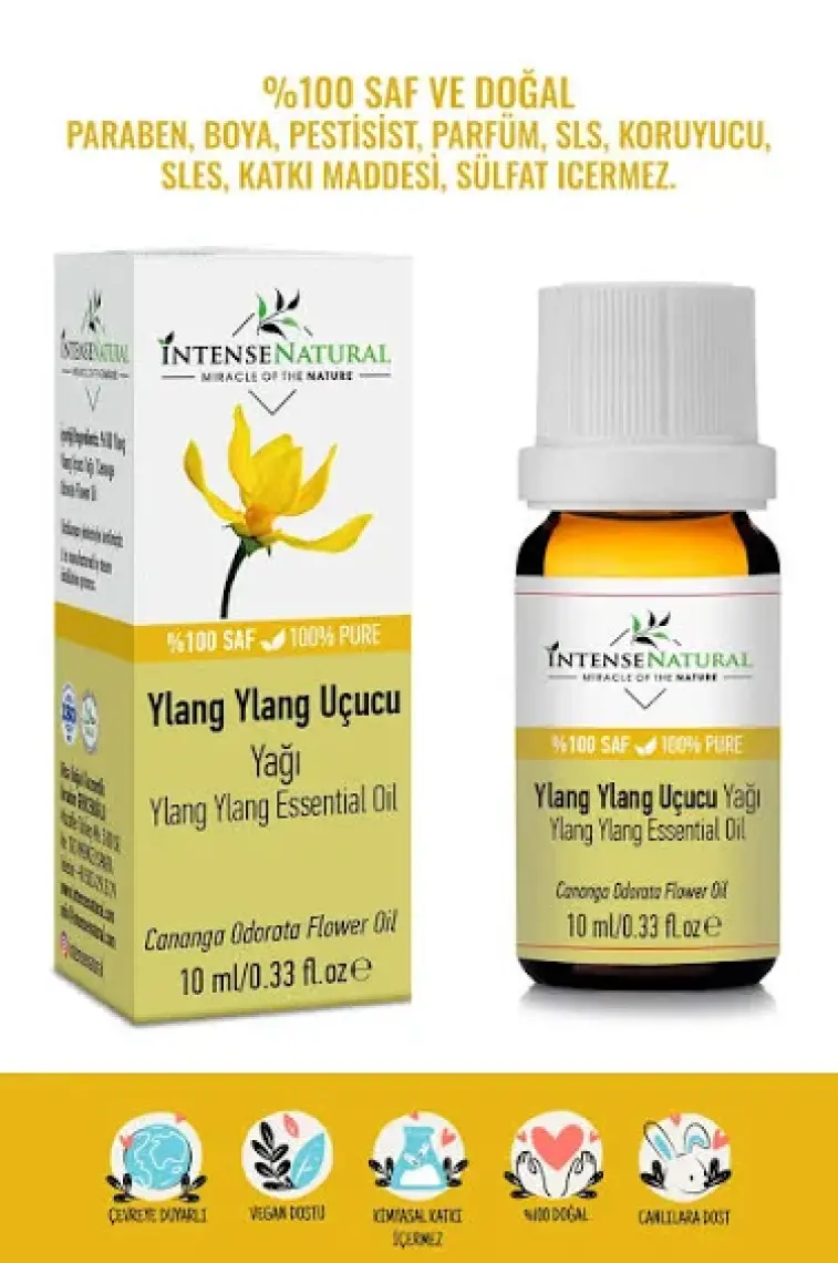 Intense Natural Ylang Ylang Uçucu Yağı 10 ml %100 Saf ve Doğal Ylang Ylang Essential Oil