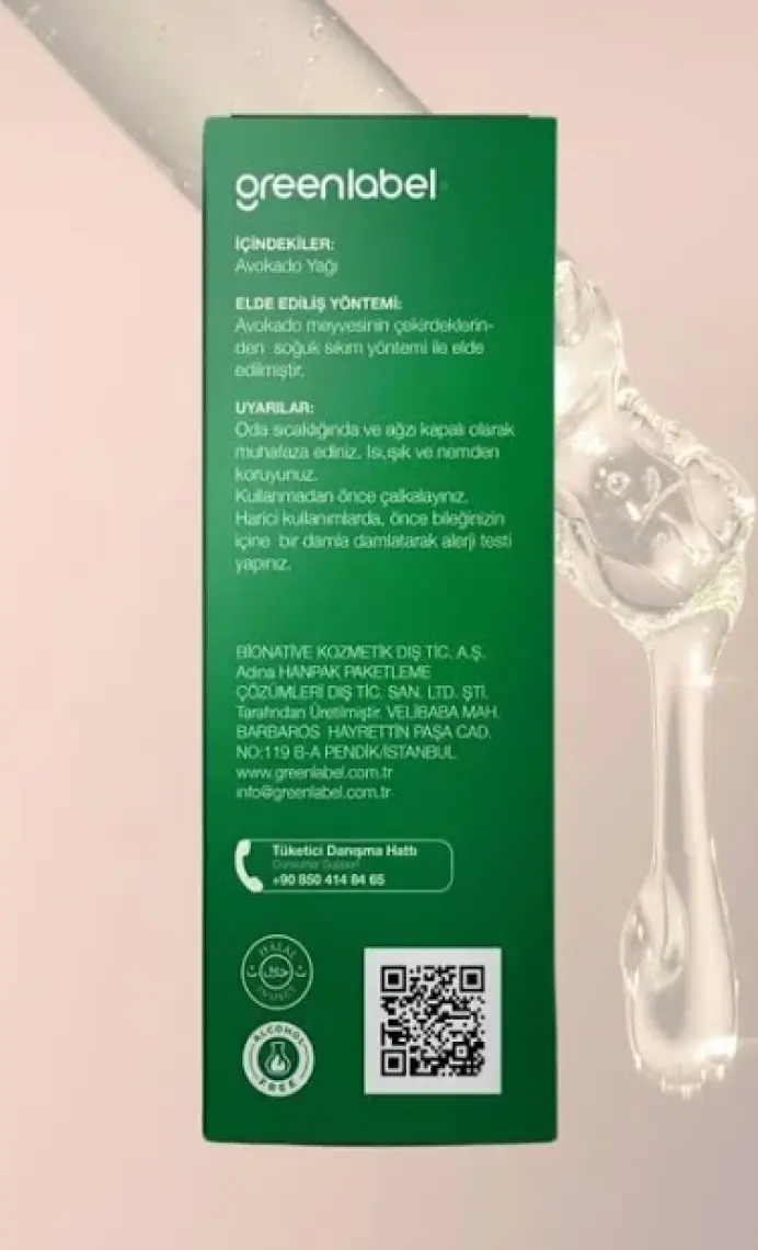 Green Label Avokado Yağı Soğuk Sıkım %100 Doğal Ve Saf 20ml