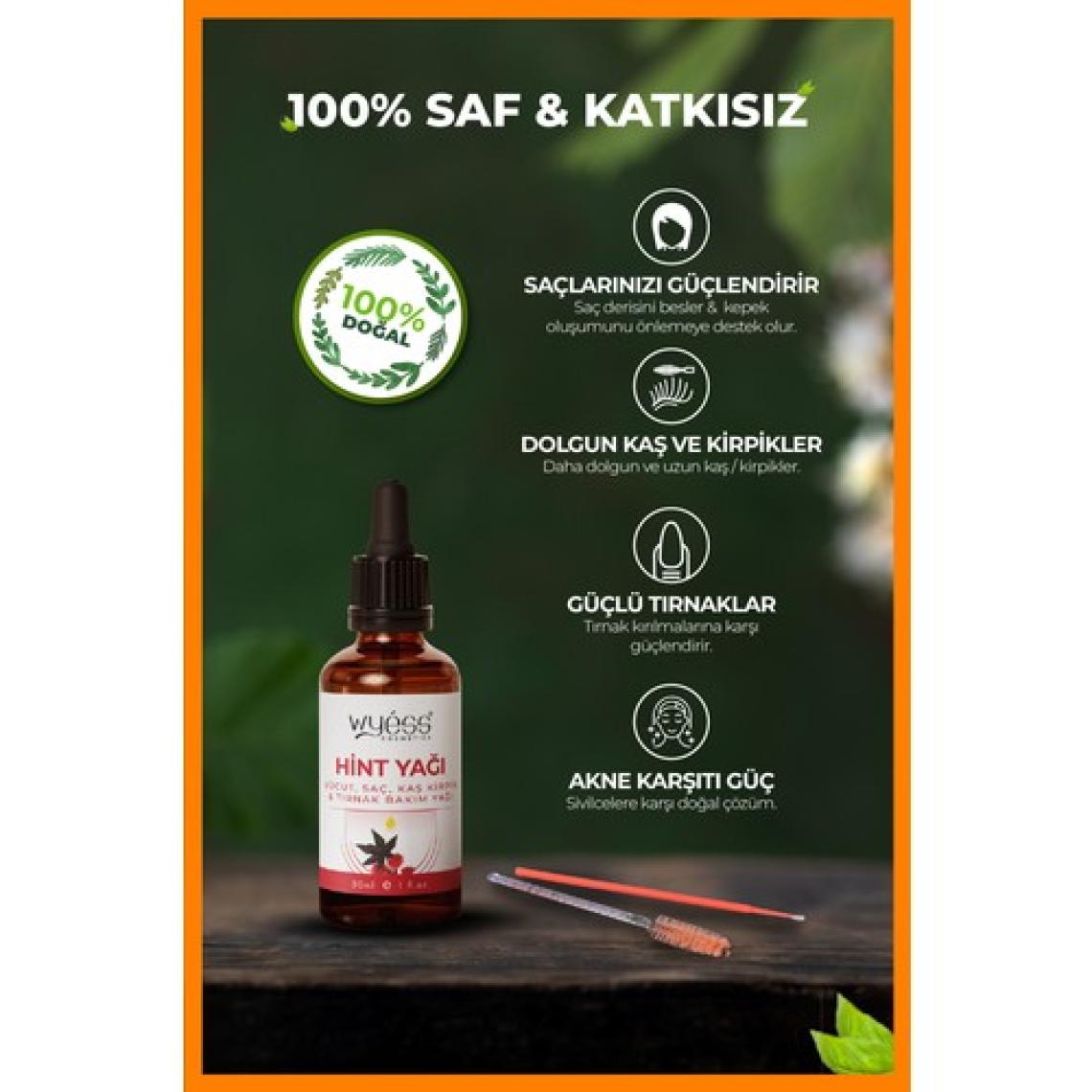 Wyess Hint Yağı (Castor Oil)- Vücut, Saç, Kaş Kirpik Ve Tırnak Bakım Yağı, Soğuk Sıkım %100 Saf 30 ml