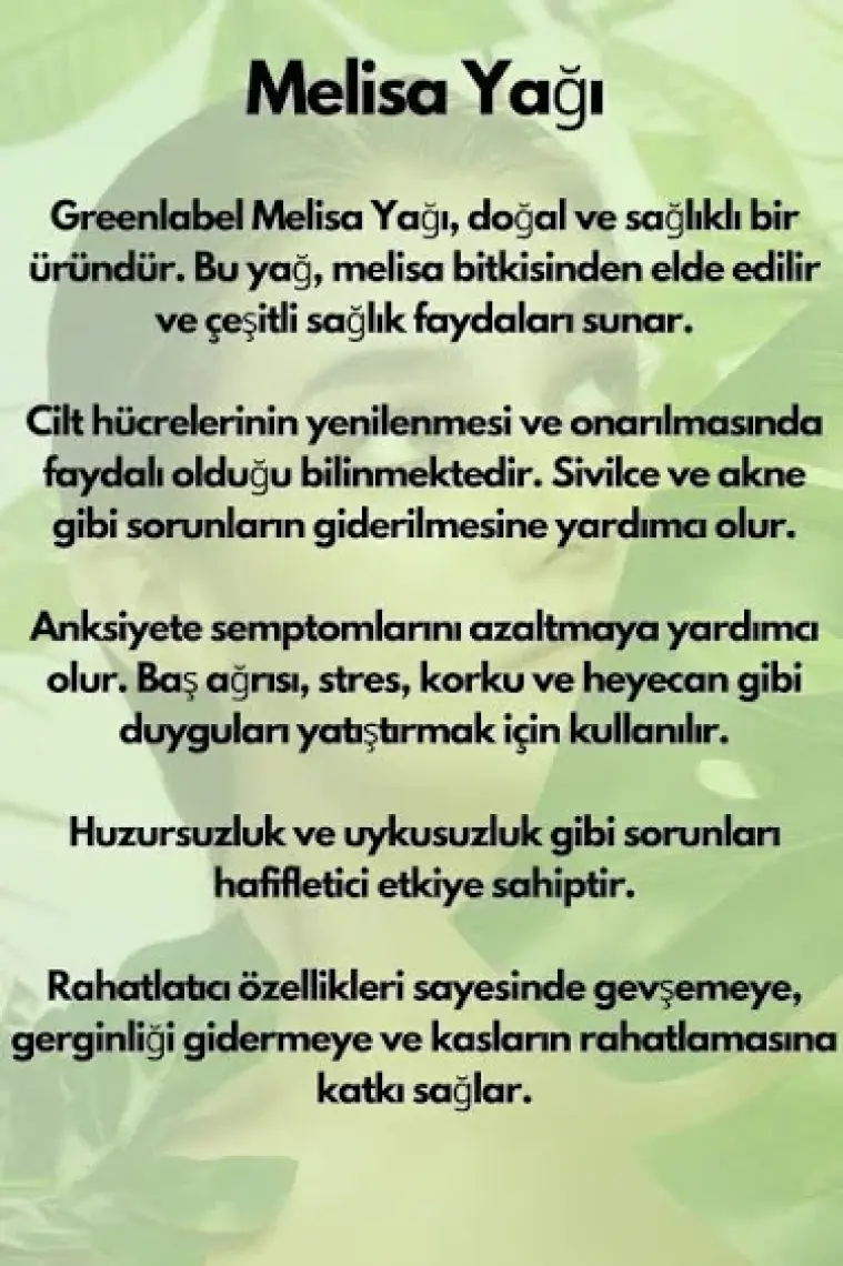 Green Label Melisa Yağı %100 Doğal Ve Saf 10ml