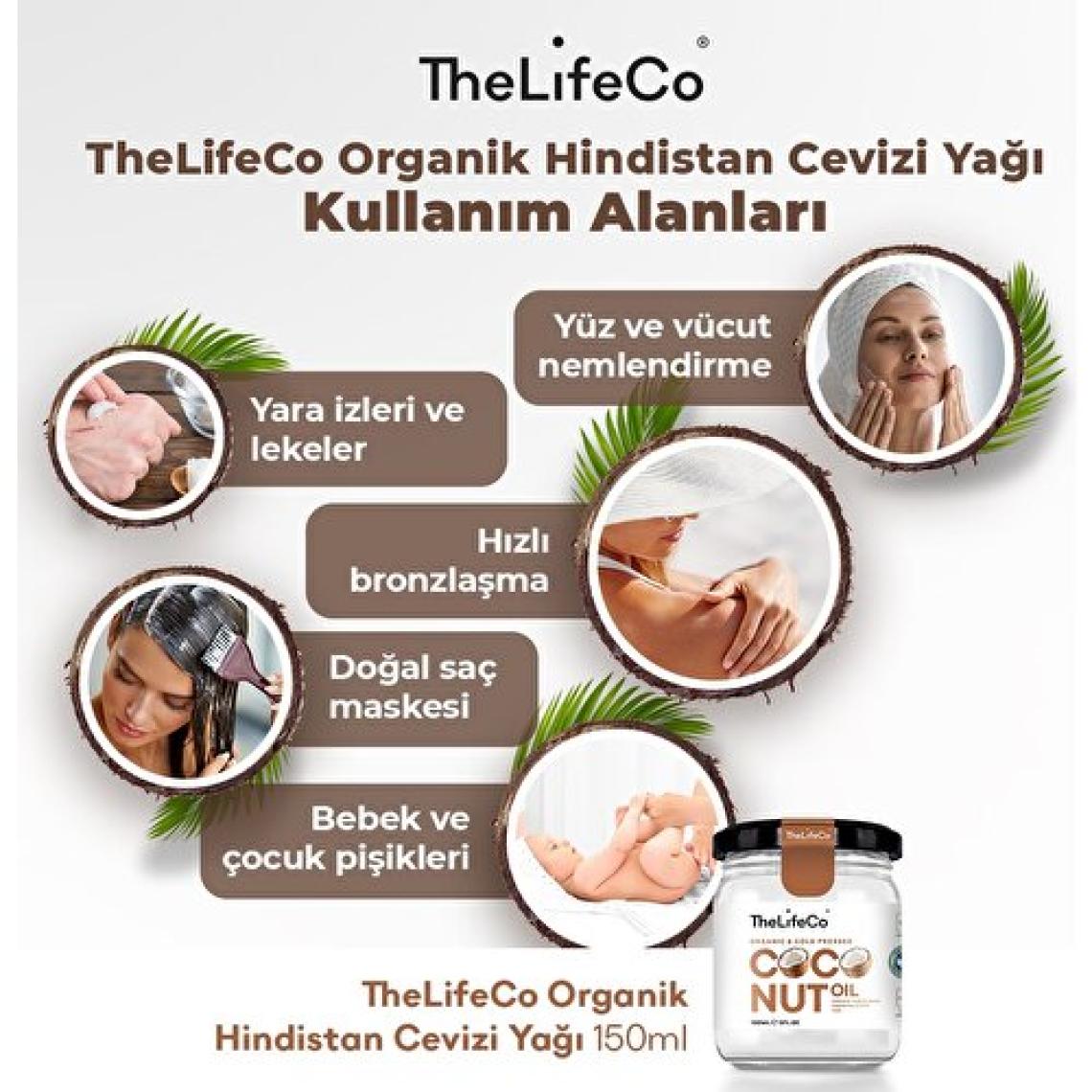 TheLifeCo Organik Hindistan Cevizi Yağı 150 ml (Soğuk Sıkım, Vegan)